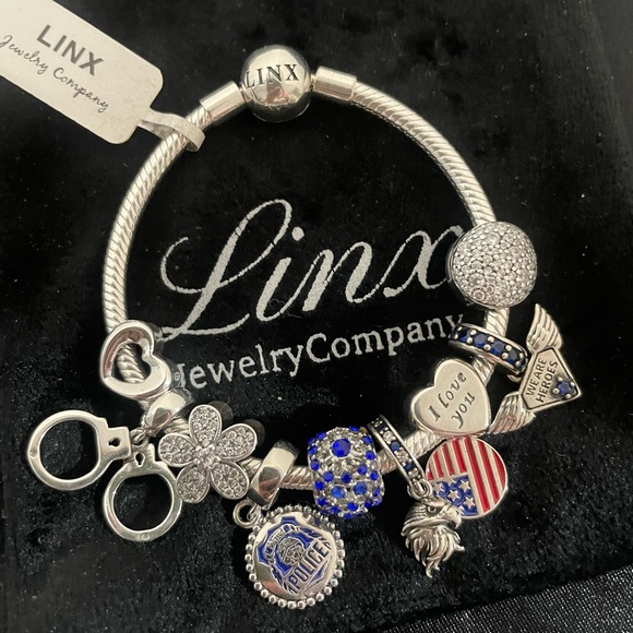 Linx Snake Chain Bracelet with Police Officer Themed Charms 925 Sterling Silver - Picture 6 of 8